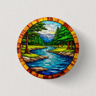 Malerische Fluss- und Waldlandschaft Button