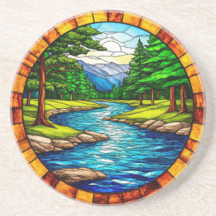 Malerische Fluss- und Waldlandschaft Getränkeuntersetzer
