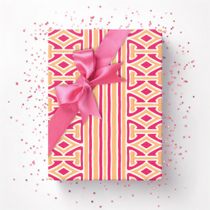 Malerische Gitterstreifen in Rosa und Orange Geschenkpapier