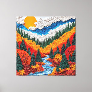 Malerische Herbstlandschaft mit Fluss und Bergen Leinwanddruck