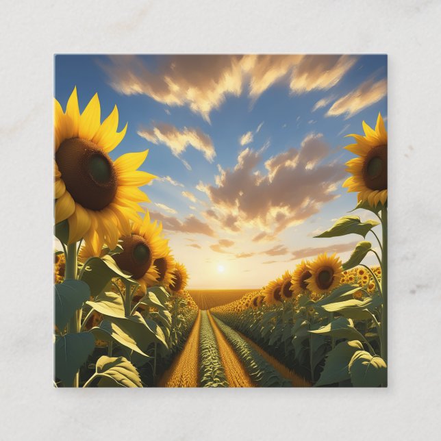 Malerische, kilometerlange Sonnenblumenfelder Quadratische Visitenkarte (Vorderseite)