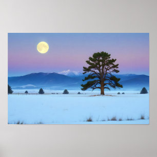 Malerische Landschaft Wintermond Natur Ruhe Poster
