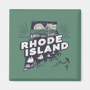 Malerische Rhode Island Retro-Silhouette Magnet