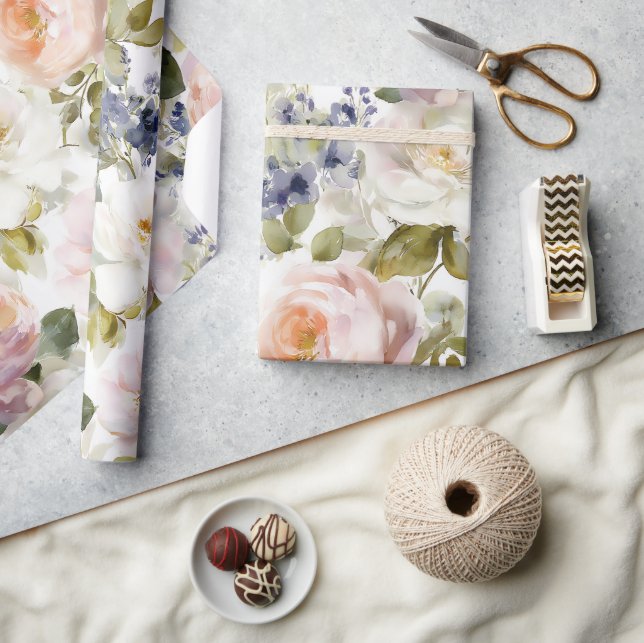 Malerische Rose und Blume Geschenkpapier (Kunsthandwerk)