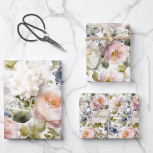 Malerische Rose und Blume Geschenkpapier Set