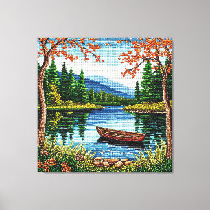 Malerische Seenlandschaft mit einem Holzboot Leinwanddruck