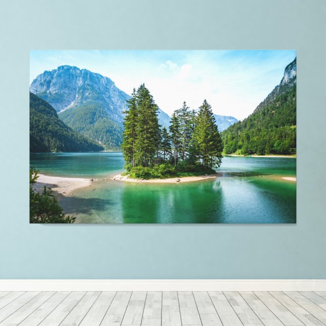 Malerische Sicht auf den schönen Bergsee Leinwanddruck (Insitu (Holzboden))