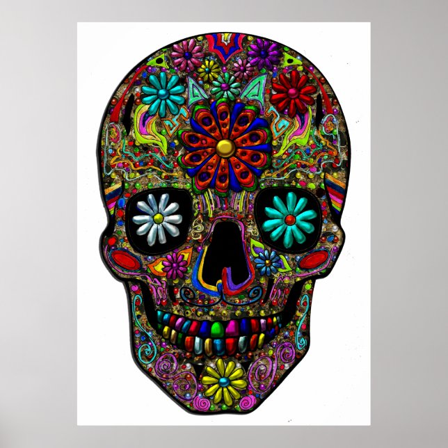 Malerische Skull Floral Art Poster (Vorne)