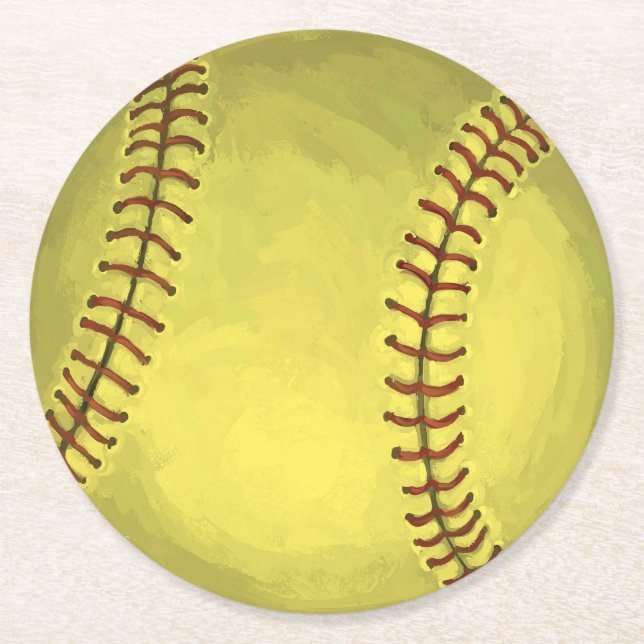 Malerische Softball-Kunst Runder Pappuntersetzer (Vorderseite)