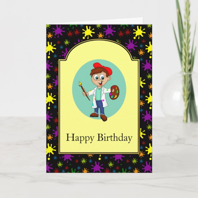 Malerische Spritzer und ein junger Künstler Karte (Vorderseite)