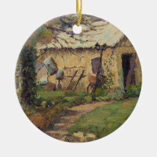 Malerischer alter Werkzeugschuppen hinter dem Haus Keramik Ornament