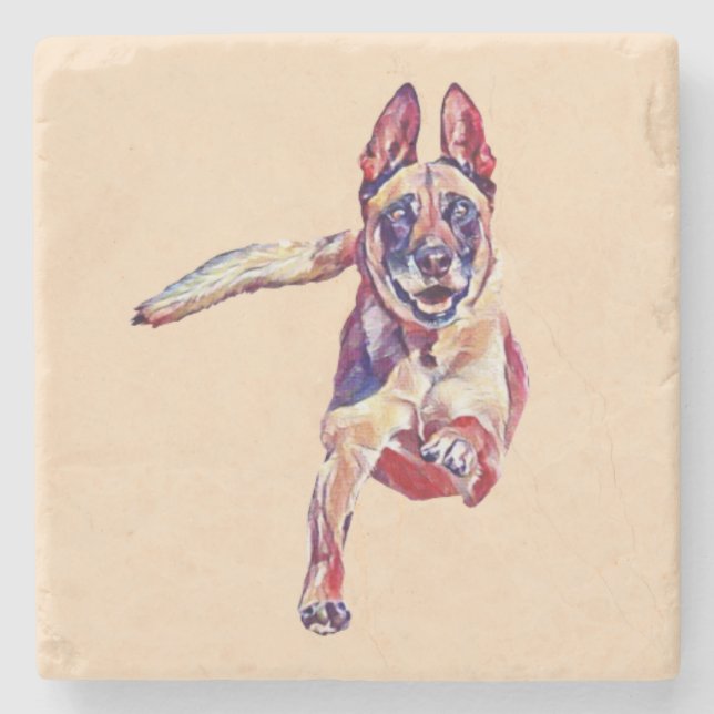 Malerischer belgischer Malinois-Marmor-Untersetzer Steinuntersetzer (Vorderseite)