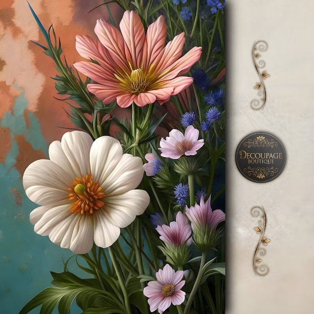 Malerischer Kosmos-Wildblumen-Decoupage Seidenpapier (Painterly Cosmos Wildflower Decoupage Tissue Paper)