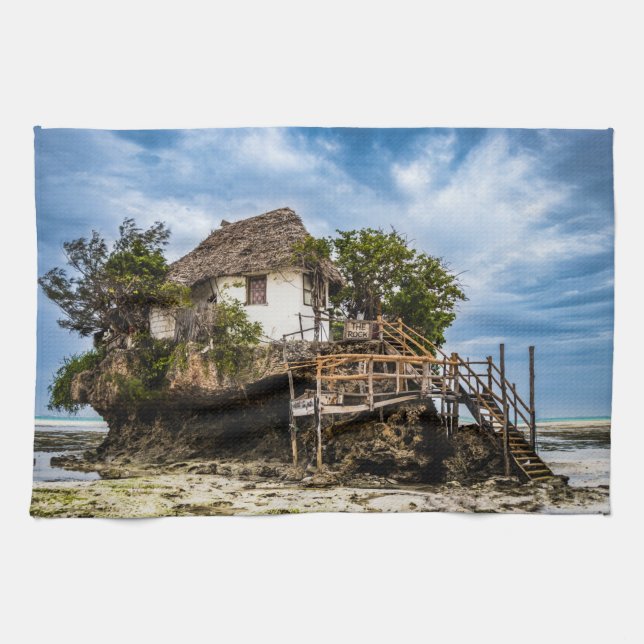 Malerisches Haus auf einem tropischen Korallenriff Geschirrtuch (Horizontal)