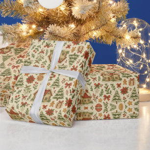Malerisches Lebkuchenmann-Haus Baum Mistelzweig Geschenkpapier