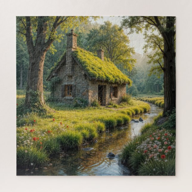 Malerisches Steinhaus am Wald Bach (Vertikal)