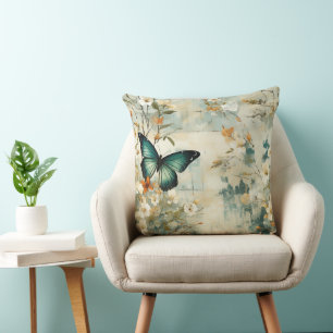 Malerisches Teal-Schmetterlings-Blumen-Salbei-Terr Kissen