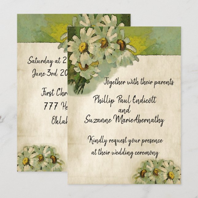 Malerisches White Daisies Blumenvintage Hochzeitth Einladung (Vorne/Hinten)
