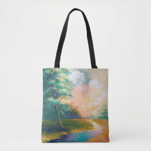 Malerlandschaft für digitale Kunst, Fluss im Frühl Tasche