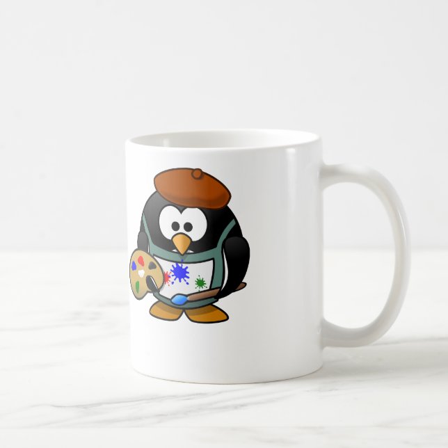 MalerPenguin - weißer Kaffee-Tasse Kaffeetasse (Rechts)