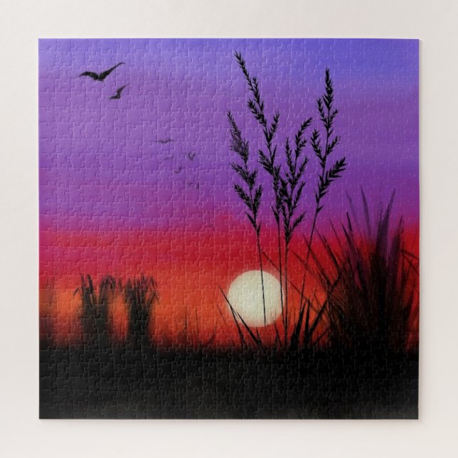 Malerpuzzle mit Sonnenuntergang Landschaft des See (Vertikal)