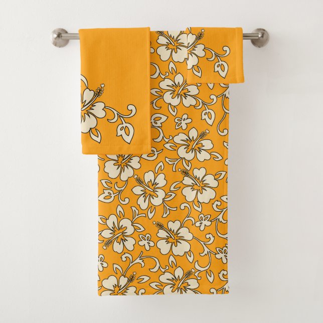 Malia Hawaiian Hibiskus Floral Coordinate - Gold Badhandtuch Set (Insitu)