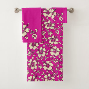 Malia Hawaiian Hibiskus Floral Coordinate - Magent Badhandtuch Set