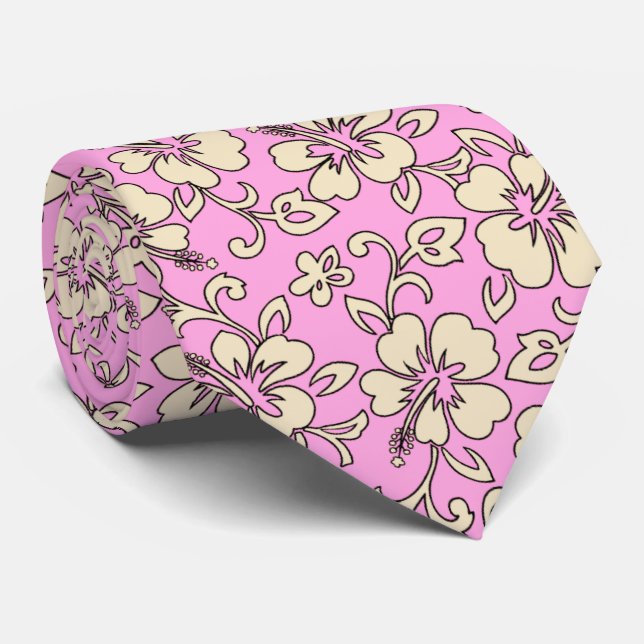 Malia Hibiskus Hawaiian Pareau Print Krawatte (Gerollt)
