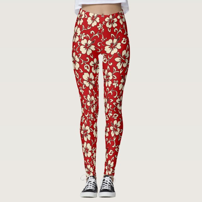 Malia Hibiskus Hawaiian Tropical Floral Leggings (Vorderseite)