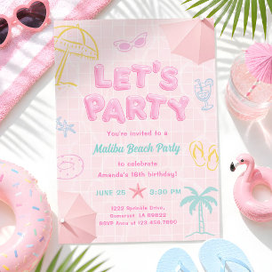 Malibu Beach Sommer-Poolparty Mädchen Geburtstag Einladung