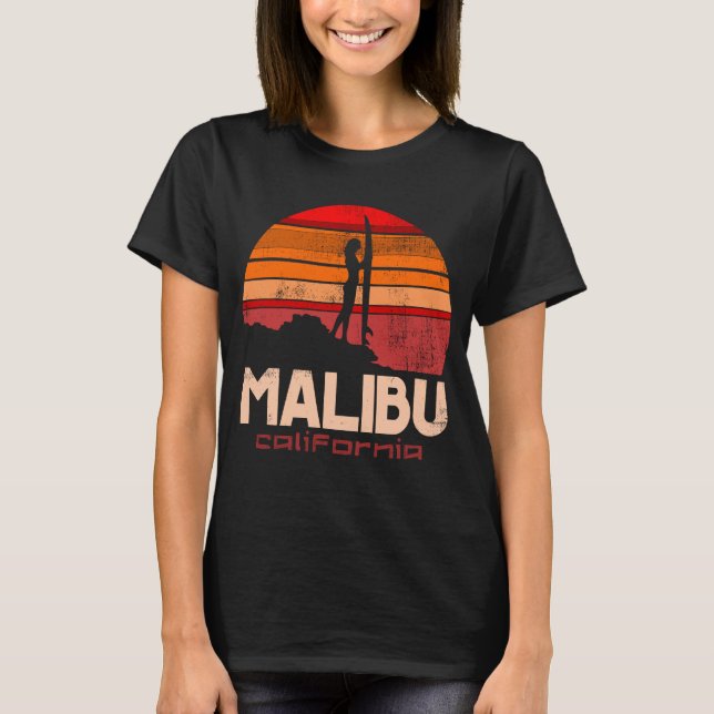 Malibu Beach Sunset Surf Girl T-Shirt (Vorderseite)