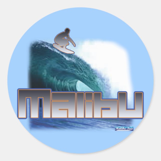 Malibu Beach Surfing Runder Aufkleber (Vorderseite)