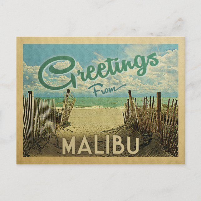Malibu Beach Vintage Travel Postkarte (Vorderseite)