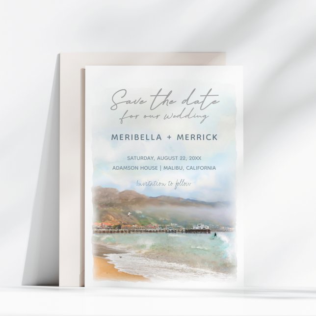 Malibu | California Beach Watercolor Save the Date (Von Creator hochgeladen)