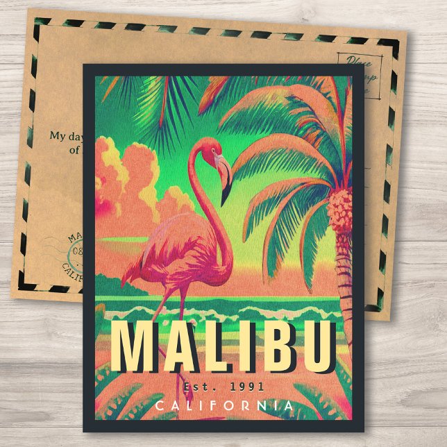 Malibu California Retro Flamingo Souvenirs 1950s Postkarte (Von Creator hochgeladen)