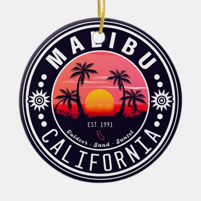 Malibu California Retro Sunset Palm Trees 60er Keramik Ornament (Vorne)