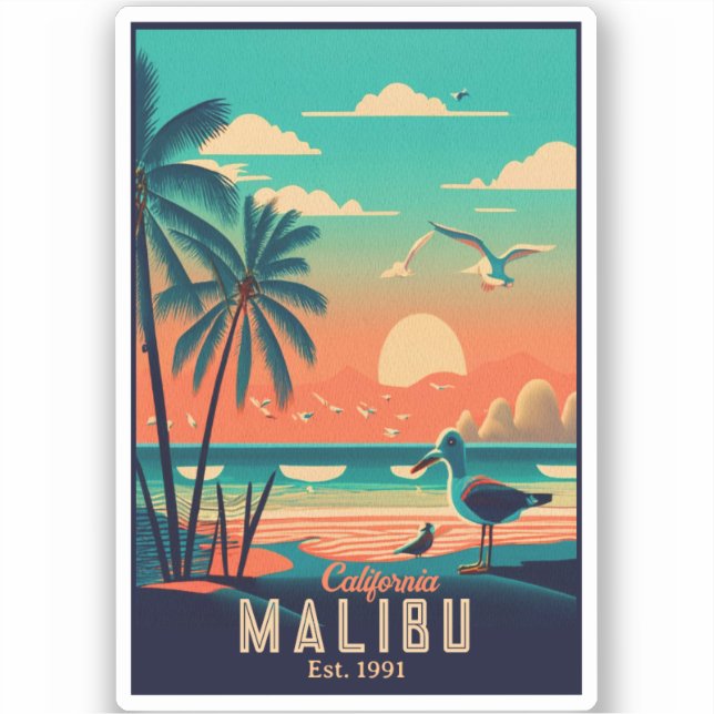 Malibu California Retro Sunset Souvenirs der 50er  Aufkleber (Vorderseite)