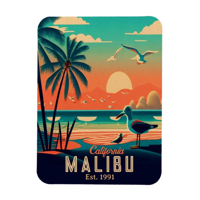 Malibu California Retro Sunset Souvenirs der 50er  Magnet (Vertikal)