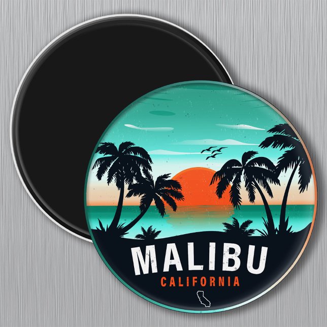 Malibu California Retro Sunset Tropical Souvenirs Magnet (Von Creator hochgeladen)