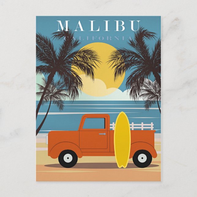 Malibu, California Travel Poster, Postkarte (Vorderseite)