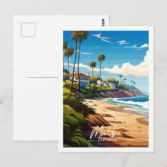 Malibu California Vintage Illustration Postkarte (Vorne/Hinten)