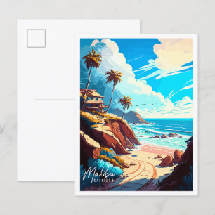 Malibu California Vintage Illustration Postkarte
