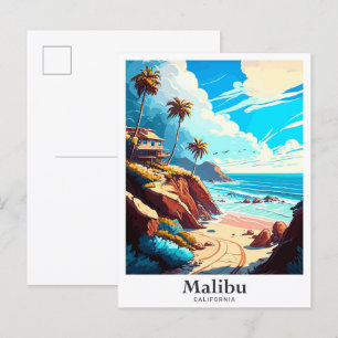 Malibu Kalifornien USA Reiseportrait-Illustration Postkarte
