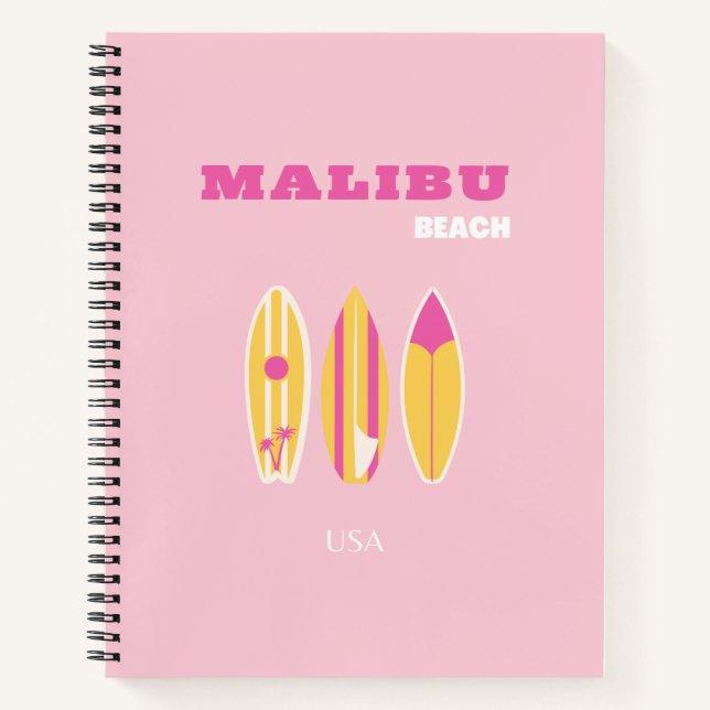 Malibu, Malibu Beach, Preppy, Pink Notizbuch (Vorderseite)