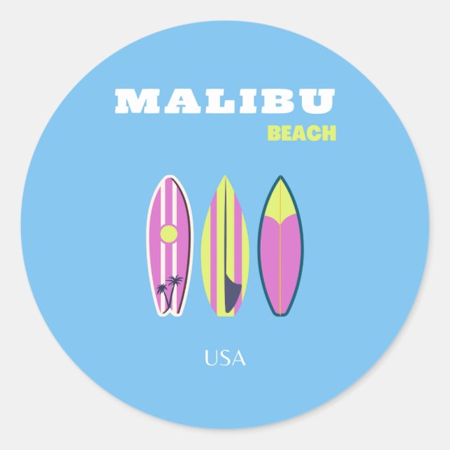 Malibu, Malibu Beach, Tropical, Preppy, Blue Runder Aufkleber (Vorderseite)