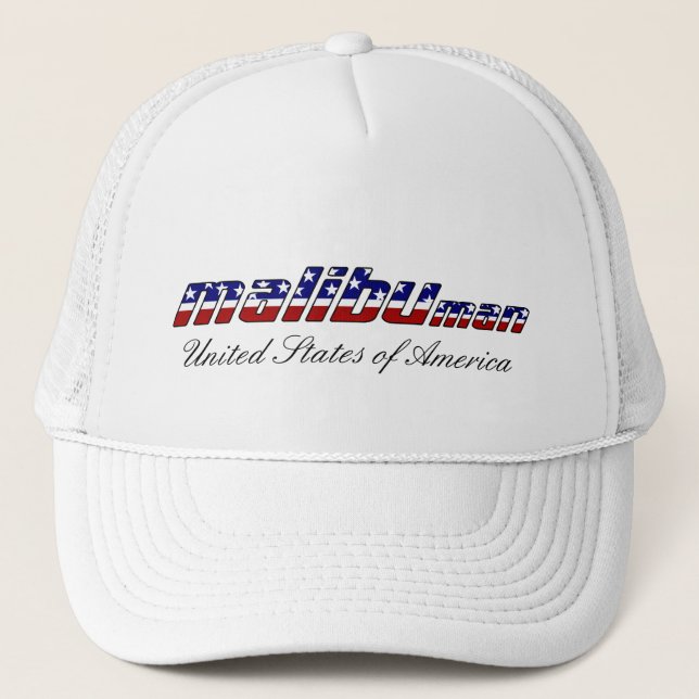 Malibu-Mann am 4. Juli USA roter weißer und blauer Truckerkappe (Vorderseite)