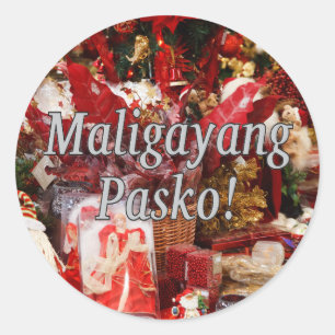 Maligayang Pasko! Frohe Weihnachten in Tagalog wf Runder Aufkleber