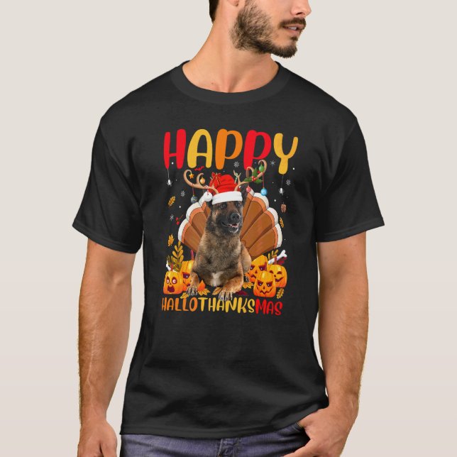 Malinois-Hund  Glücklicher Malinois Hellothanksmas T-Shirt (Vorderseite)