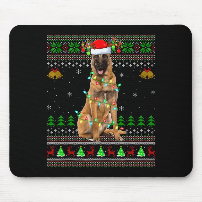 Malinois Hund hässliche Weihnachtspullover Feierta Mousepad (Vorne)