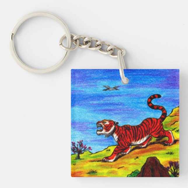 Malkunsttiger und fliegende Vogelkunst-Fantasie Schlüsselanhänger (Vorderseite)